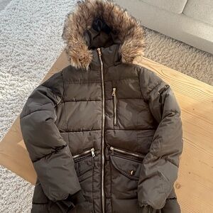 Streetwear Society Women’s Green Puffer Jacket with Faux Fur Size M NWT